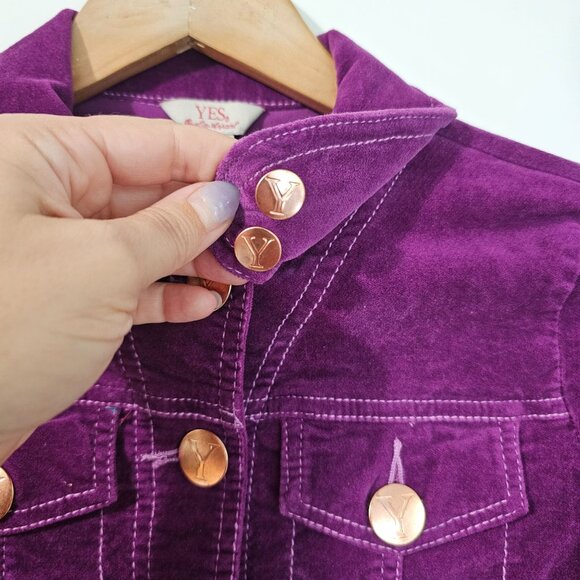 Girls Purple Velvet Jacket Size L (10/12) With Gold Button Details《920》J - Picture 4 of 8